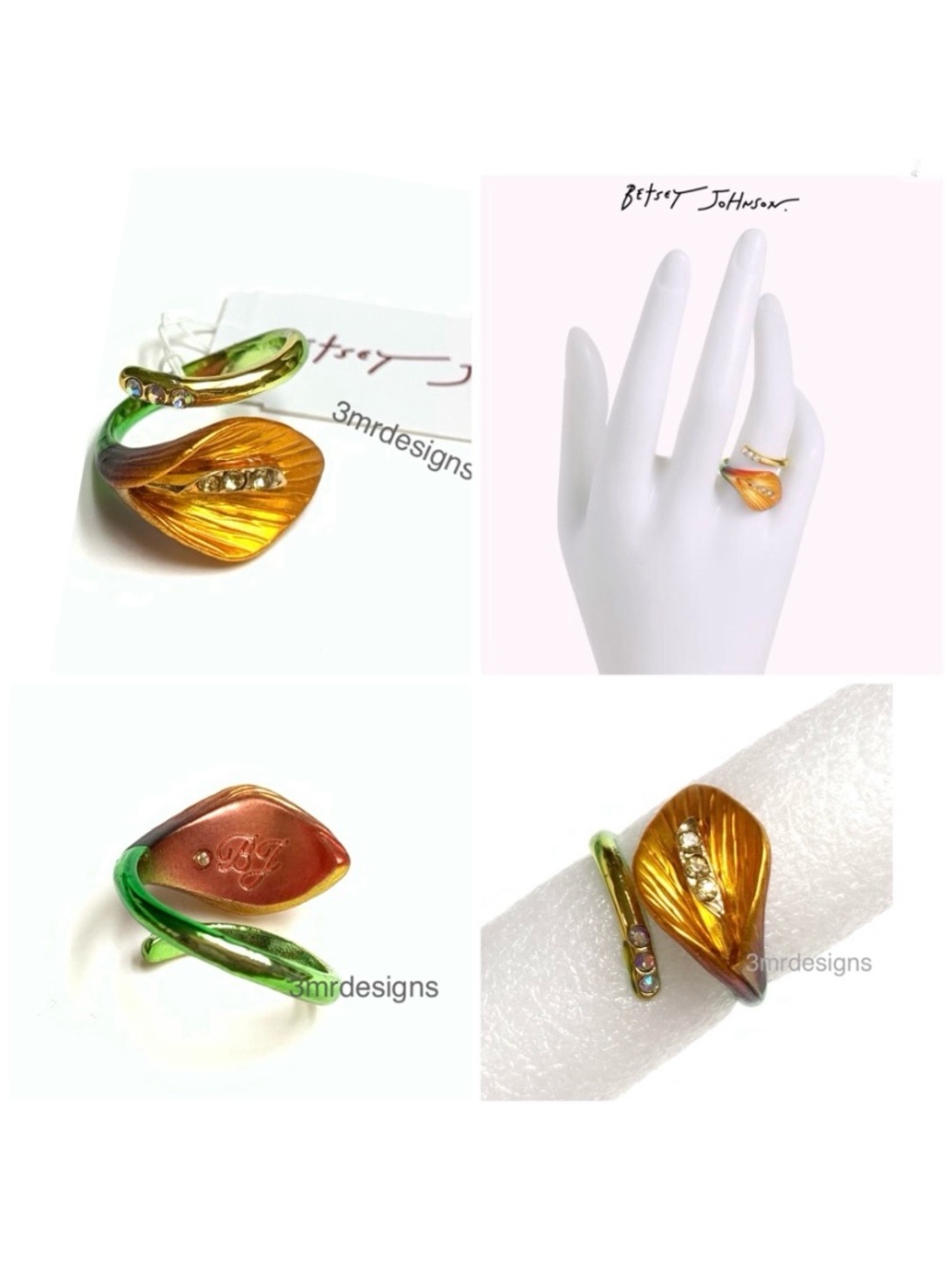 NWT Betsey Johnson 💋ORANGE CALLA LILY Gold Tone Iridescent Stones Metallic Ombré